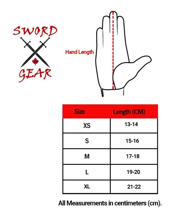 Sword Gear glove sizing chart