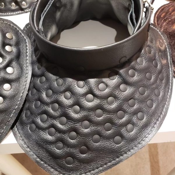 Black leather and dyed black rivets Burgundian gorget