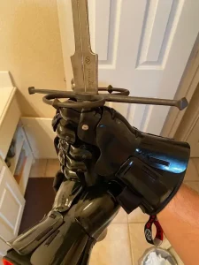 Happy customer showing off his custom hema gear - Gabriel gloves and custom style Wukusi longsword.